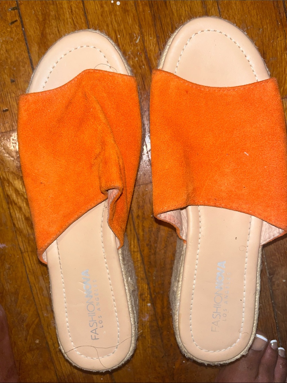 Fashion Nova Orange Suede Slide Sandals